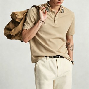 Camiseta de hombre con cuello de solapa, manga corta, de punto de algodón piqué, informal, con bolsillo, transpirable, clásica, para verano, golf y trabajo. - Product Image 6