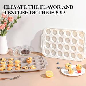 MUYULINS - Molde para hornear mini pasteles y muffins de silicona con marco metálico reforzado, antiadherente, sin BPA, color beige, 24 cavidades, certificado LFGB - Product Image 5