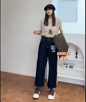 Jean décontracté taille haute élastique en denim bleu foncé pour femme grande taille, coupe large, délavage écologique, longueur cheville