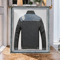 Veste universitaire en jean personnalisable pour homme, coupe classique, patchwork, col zippé, manches longues, pour l'automne et l'hiver