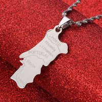 Portugal Carte En Acier Inoxydable Pendentif Collier Mode Transfrontalière pour Hommes Femmes Même Style Pendentif Collier