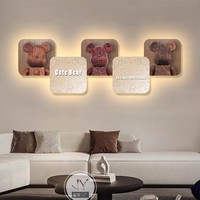 Tableau mural lumineux LED en porcelaine cristalline, motif Ours Violent de style dessin animé, tendance nordique pour salon, écologique