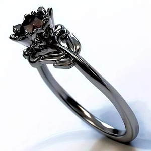 Anillos de Estilo Gótico Retro con Flores en Negro Metálico de ZhuQian, Anillos de Moda para Mujer con Circonita Roja, Joyería de Bruja Misteriosa - Product Image 3