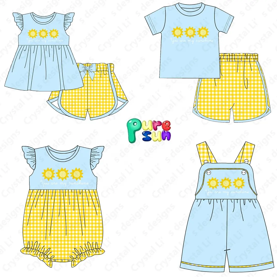 Puresun Kinder gekleidet Kleidung Sie sind Sonnenschein Französisch Knoten Stickerei Mädchen Sommerkleid ung Großhandel Mädchen Boutique Kleidung