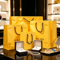 Sacs cadeaux en papier jaune de luxe pour bijoux, bracelets, boucles d'oreilles, colliers, bagues, emballages de grande capacité, personnalisables