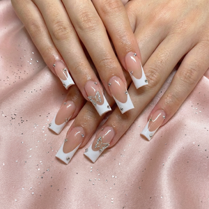 Faux ongles à presser en gros, extra longs, carrés, blancs, à bout français, pour fêtes - Product Image 6