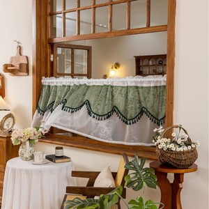 Rèm cửa xuyên thấu họa tiết hoa ren dệt jacquard phong cách đồng quê xuyên biên giới, màu cà phê, ngắn, nửa chiều dài, kiểu Mỹ - Product Image 2