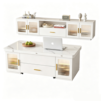 Table basse multifonctionnelle 2-en-1 pliable et mobile, table à manger polyvalente moderne avec plateau en verre, convertible pour salon
