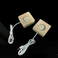 Base en bois lumineuse à LED en bois de forme carrée de 6x6x2cm pour MH-SJ0117 presse-papiers boule de cristal et cube