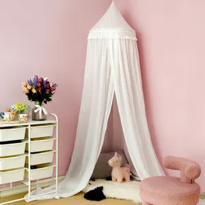 Folding 100% Cotton White Kids Bed Canopy Curtain