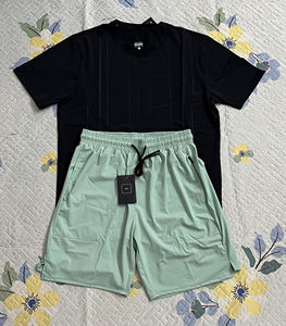 Conjunto Deportivo de Verano para Hombre, 2 Piezas, Verde Menta Sólido y Negro, Ligero, Transpirable, de Secado Rápido, Camiseta de Manga Corta y Pantalones Cortos, para Gimnasio - Product Image 5