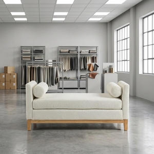 Ottoman moderne en tissu bouclé capitonné OEM, <span class=keywords><strong>banc</strong></span> rectangulaire <span class=keywords><strong>de</strong></span> 138 cm, repose-pieds multifonctionnel, tabouret pour la maison, <span class=keywords><strong>chambre</strong></span> à coucher, appartement - Product Image 2