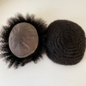 Unidades de cabello Afro Wave para hombres, reemplazo de cabello de encaje francés completo, tupé de cabello afro rizado negro para hombres, 1B 10mm - Product Image 6