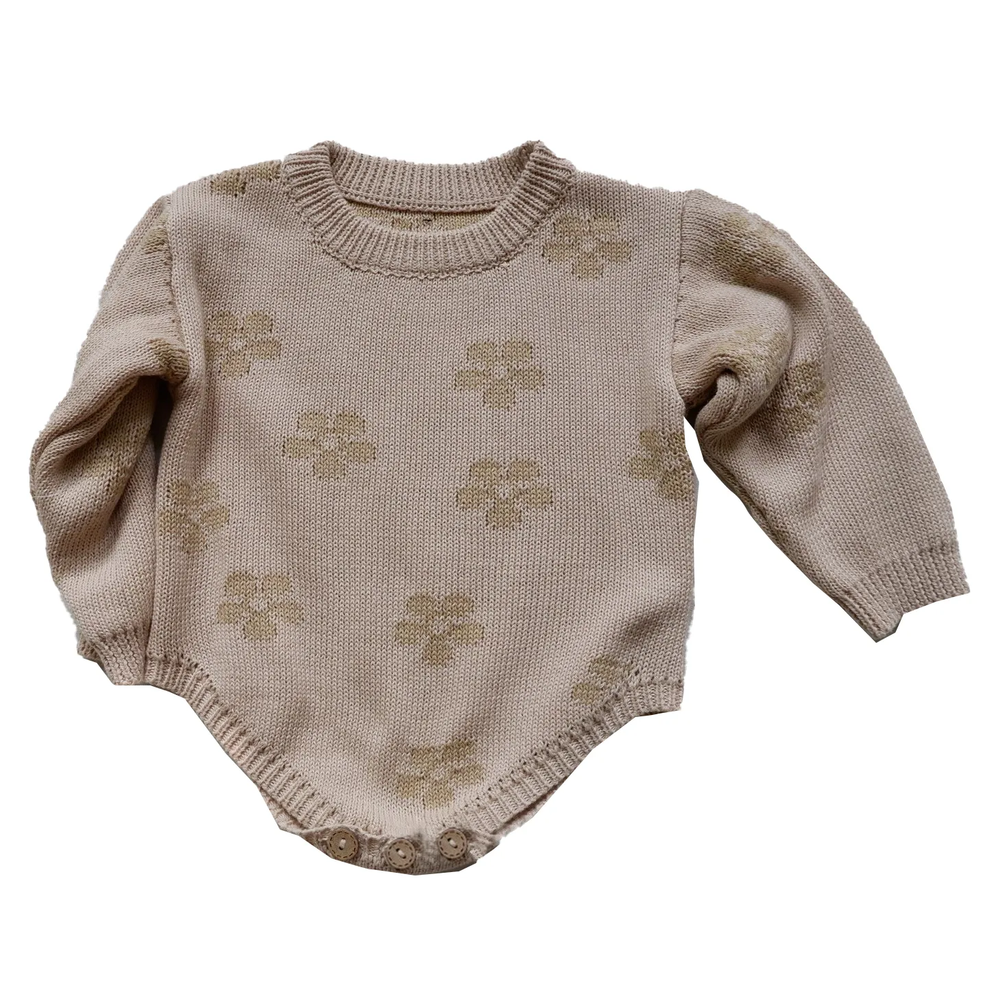 Combinaison pull-over en tricot à motifs floraux jacquard personnalisé pour bébé Barboteuse à manches longues pour bébé