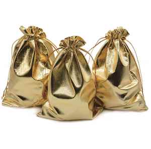 Pochettes à bijoux en organza satiné doré robustes 5"x7" avec cordon de serrage et poignée en corde pour cadeaux de mariage, de fête, de Noël, de bonbons - Product Image 1