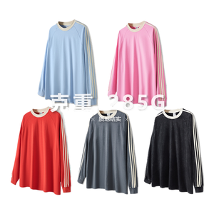 <span class=keywords><strong>2024</strong></span> Otoño Invierno lavado tres barras deportes hombro manga larga <span class=keywords><strong>Camiseta</strong></span> hombres suelta Color sólido - Product Image 4