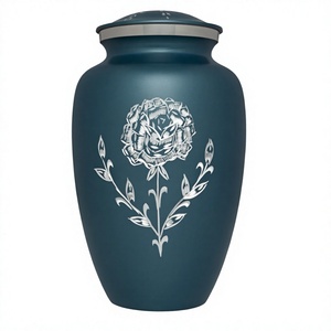 Urnas de cremación de aluminio azul con flores grabadas de calidad sin igual para cenizas humanas - Product Image 1