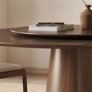 Round Solid Wood Dining <b>Table</b> With Rotatable Top <b>Walnut</b> Color For Dining Room - Product Image 4