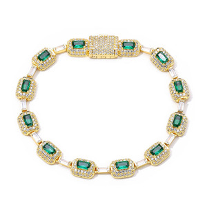 European American High-End Unisex Colorful <b>Gemstone</b> <b>Bracelet</b> Gold Plated 0.3m Thick Claw Setting Trendy Hip-Hop Wholesale - Product Image 6