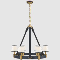Lustre de plafond LED suspendu YH Luxury Vintage Kitchen Dining Riley, style industriel, laiton, cuir, tissu, chaîne, anneau circulaire