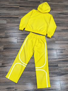 Sweat-shirt zippé pour homme, coupe ample, en coton épais, jaune vif délavé, style vintage streetwear, avec imprimé lettres, personnalisé - Product Image 3