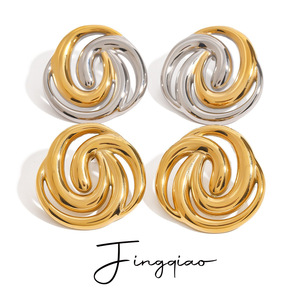 Yueli Geometric <b>Stud</b> Earrings Gold <b>Silver</b> Tone Irregular Line Design Everyday Wear - Product Image 1