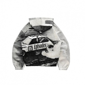 Sudadera con capucha Gravvi personalizada de invierno, tejida, con cremallera, unisex, estilo vintage, con estampado de paisaje y barco, informal. - Product Image 2