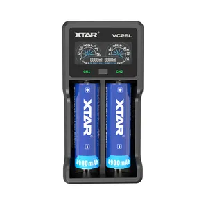 XTAR VC2SL 2 yuvaları silindirik 3.6v 3.7v lityum iyon 18500 18650 21700 Li-ion korumalı akıllı pil şarj cihazı USB tip C