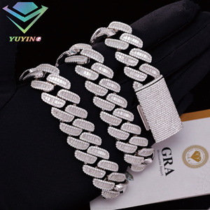 Full paved round baguette gemstone cuban <b>chain</b> Gold plated 925 sterling sliver VVS moissanite diamond Pass diamond tester GRA - Product Image 2