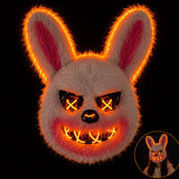 Máscara de Conejo de Peluche con Luces LED, Máscara Facial Completa de Terror, Disfraz de Halloween para Adultos, Venta al Por Mayor