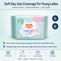 Serviette hygiénique Unihope Umi Girl à ailettes pour usage diurne, super absorbante, anti-fuites, OEM, marque privée, vente en gros