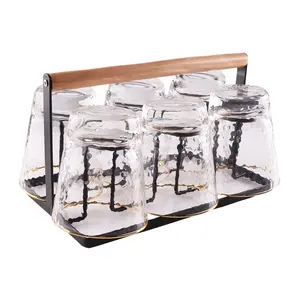 Set di bicchieri di buona qualità Set di tazze di vetro di succo Casual senza stelo modello martello con supporto in legno