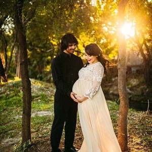 Femmes européennes et américaines dentelle couture en mousseline de soie femmes enceintes avec queue <span class=keywords><strong>mi</strong></span>-manches <span class=keywords><strong>robe</strong></span> photographie <span class=keywords><strong>robe</strong></span> - Product Image 4