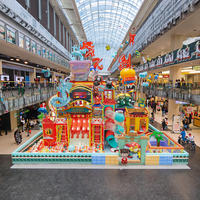 Aire de jeux intérieure interactive pour enfants, équipement de parc de jeux athlétique commercial en plastique avec double toboggan