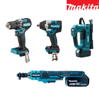 Kit combiné de 4 outils Makita 18V LXT, perceuse à percussion, clé à chocs WR100D, clé à cliquet, pompe à air, outils électriques sans fil pour la réparation automobile