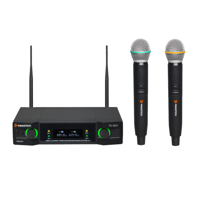 For PU-607 Professional Wireless Microphone System UHF Dual Channel 2 Handheld Lavalier Mics Bodypack Noise Cancelling