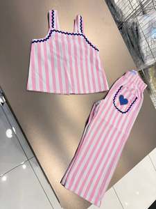 Ensemble 2 pièces pour fillettes, personnalisable OEM/ODM, avec broderie cœur et rayures, en coton, gilet sans manches et pantalon - Product Image 5