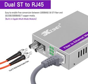 XZSNET Gigabit RJ45 Multi-Mode Fiber Ethernet Media Converter (850nm 550m) <b>Plug</b> <b>Play</b> 10/100/1000 Base-T Auto-Negotiation - Product Image 2