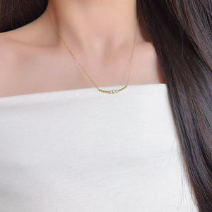 Collar Ajustable Coreano de Oro Suave con Cuentas y Tres Diamantes, Diseño de Sonrisa, de Oro Amarillo de 18K, Abalorios para Fabricación de Joyas - Product Image 4