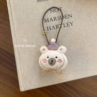 Breloques de sac en peluche miniatures Kawaii (ours, chien), pendentifs suspendus en forme de tête d'animal moelleuse avec bonnet tricoté d'hiver, porte-clés en polaire douce avec cordon pour sac à dos