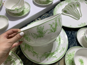 European Luxury Bone China Charger Plate 41pcs Green Porcelain Plant Stocked Dinner <b>Set</b> <b>for</b> Home Wedding Coffee Restaurants - Product Image 6