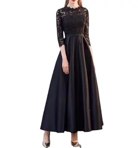 Black Lace Ankle Length Girl Celebrity Dress Evening Party Dress A-line Bridesmaid Dresses