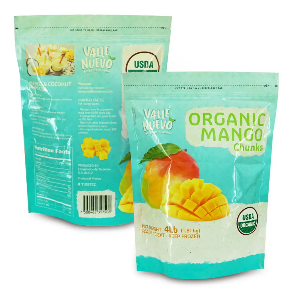 Saco de embalagem de qualidade alimentar para lanches com impressão personalizada sacos de embalagem de frutas secas de manga Stand Up
