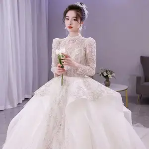 Güneşli saten ana düğün elbisesi 2023 yeni gelin High-end krep düğün elbisesi es