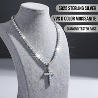 LEPAI Collier Croix de Luxe en Argent Sterling S925 avec Moissanite VVS, Chaîne Tennis Rosary Iced Out pour Hommes, Bijoux Hip Hop, Vente en Gros