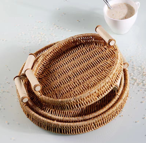 Cesta Redonda de Mimbre Sintético con Acabado Lacado, Tejida a Mano, para Servir Pan, Frutas, Pasteles y Comida en la Mesa de <span class=keywords><strong>Cocina</strong></span> (Venta al Por Mayor, 1 Pieza) - Product Image 2