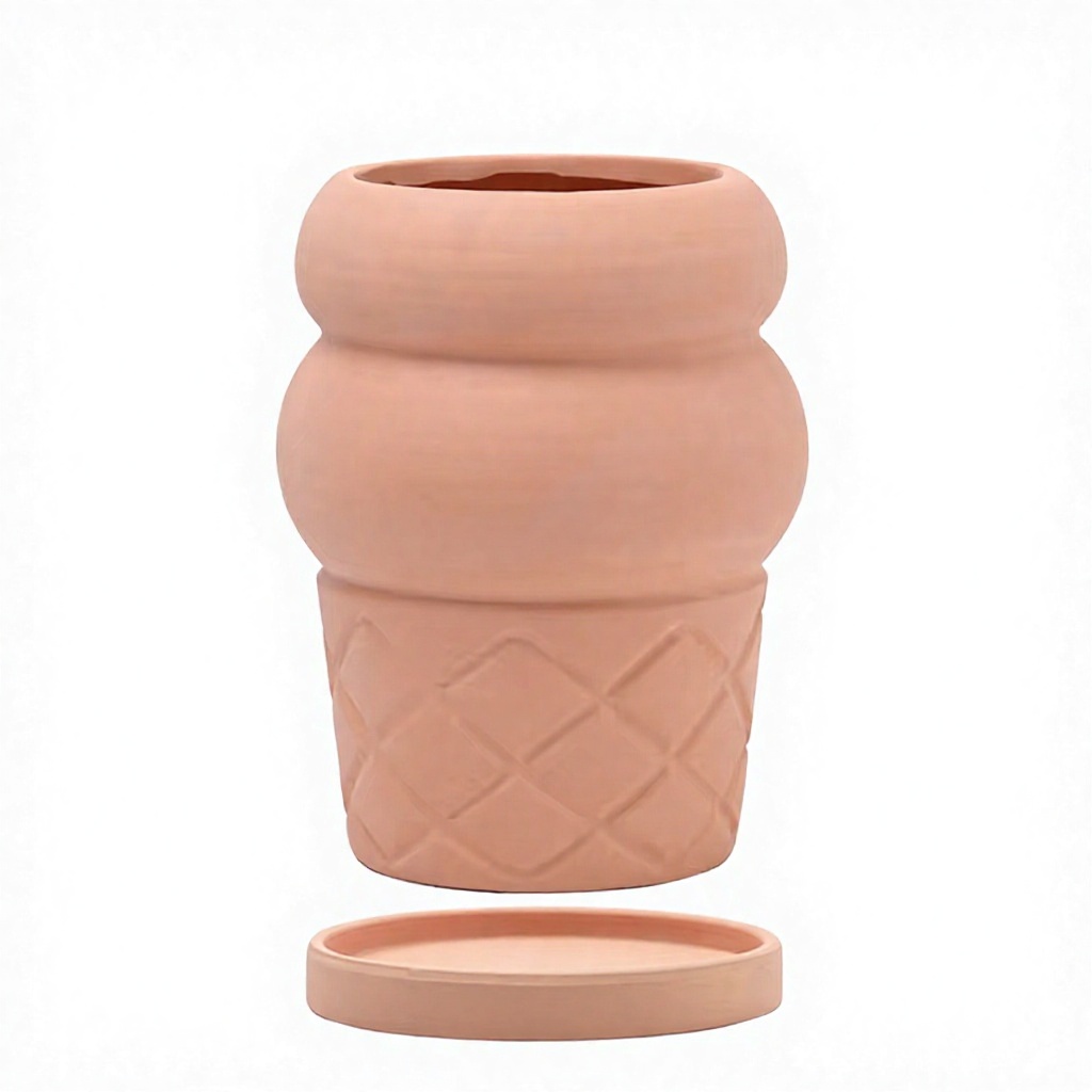 Pot de crème glacée en céramique rouge, grand format 20 cm.