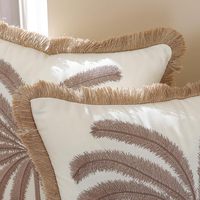 Housses de coussin brodées lin naturel frange coton Boho taies d'oreiller ferme marron palmier décor taies d'oreiller