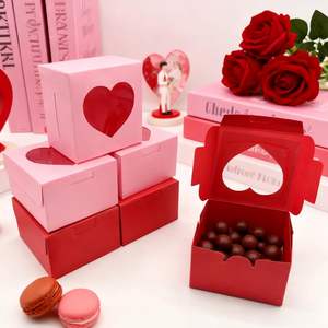 Boîtes en forme de cœur rouge et rose avec fenêtre, boîte à cupcakes fraises pour la Saint-Valentin, mariage, fiançailles, décorations de fête - Product Image 1