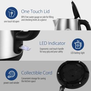 Stainless Steel Electric <b>Kettle</b> 1.7 Liter Tea <b>Kettle</b> Electric & Hot Water <b>Kettle</b> 1500W Fast Boil with LED Light - Product Image 6